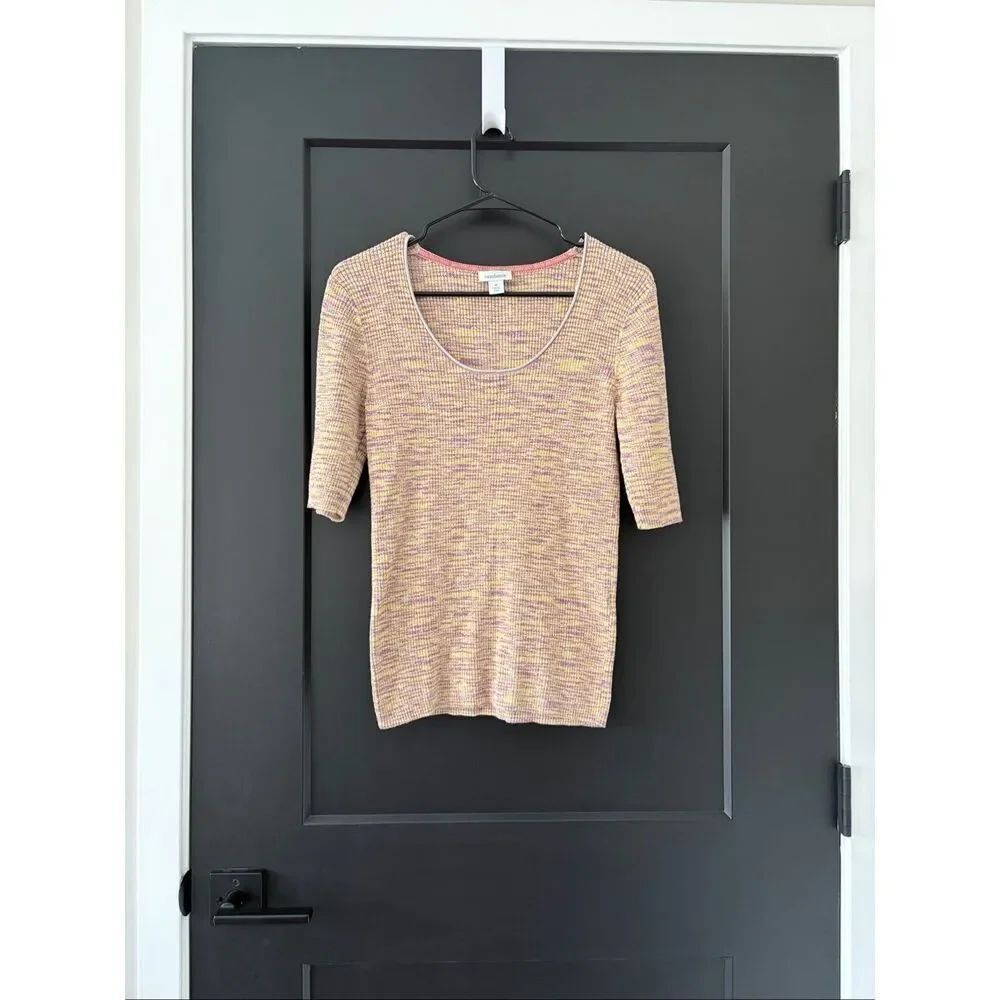 Sundance Marbled Knit Top Yellow Pink Cotton Boho Cottagecore Size M